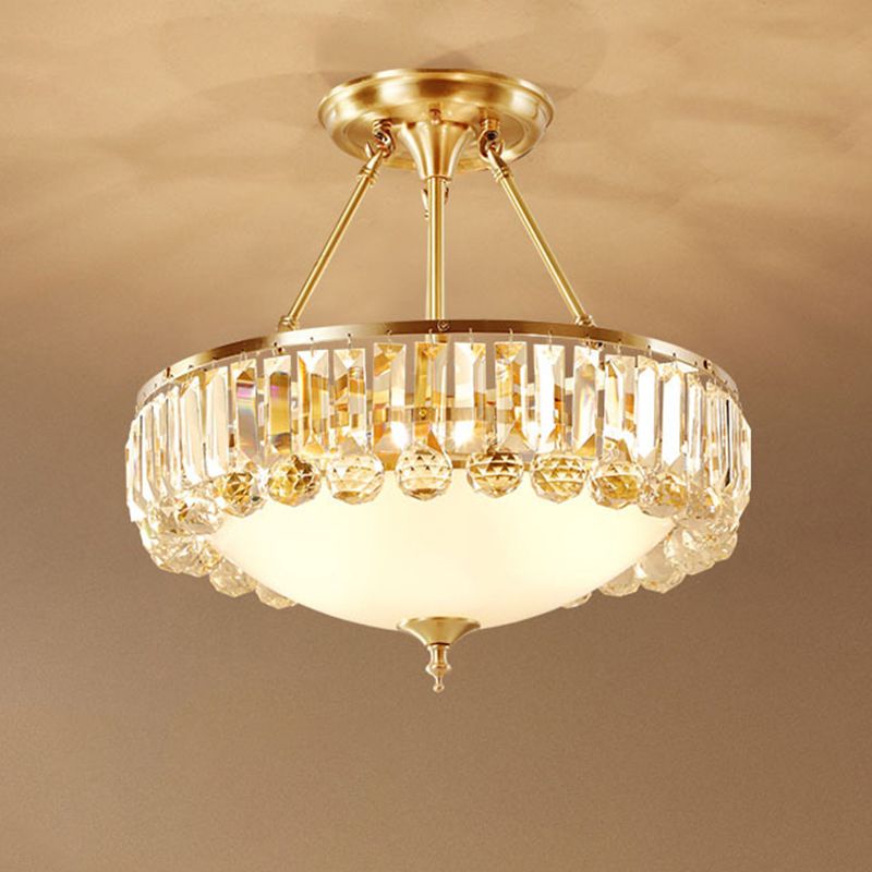 Lustre encastré doré à 4 lumières, plafonnier traditionnel en verre ivoire avec décor en cristal