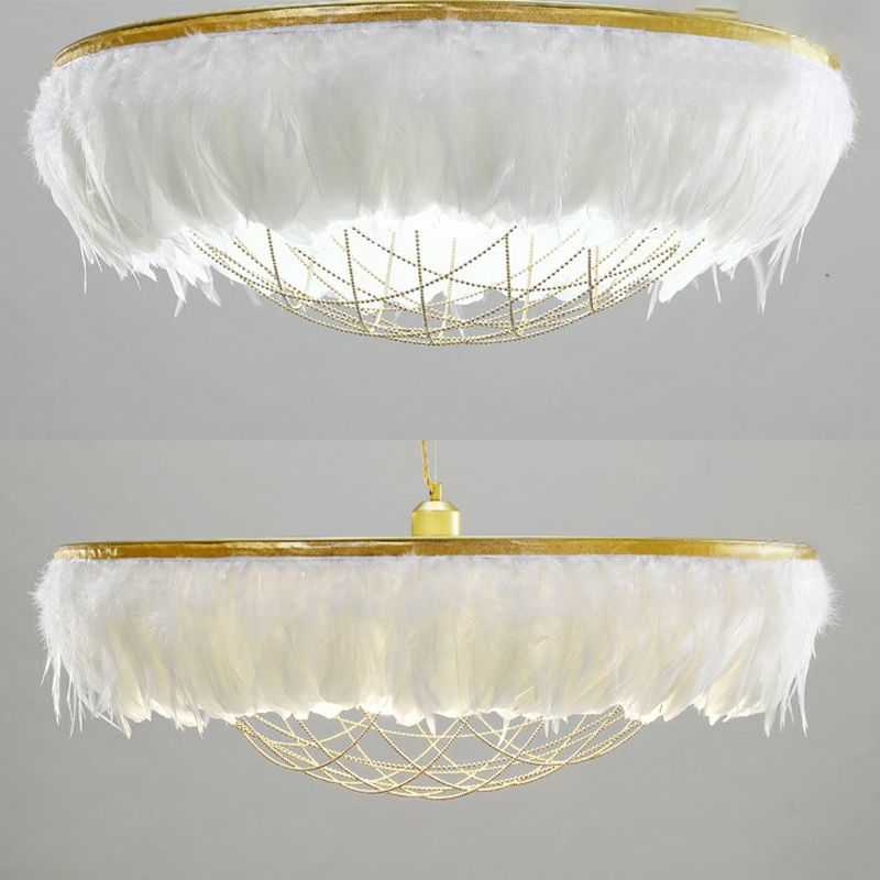 Hand-Woven Chandelier Minimalist Feather Shade Bedroom Living Room Pendant Lighting