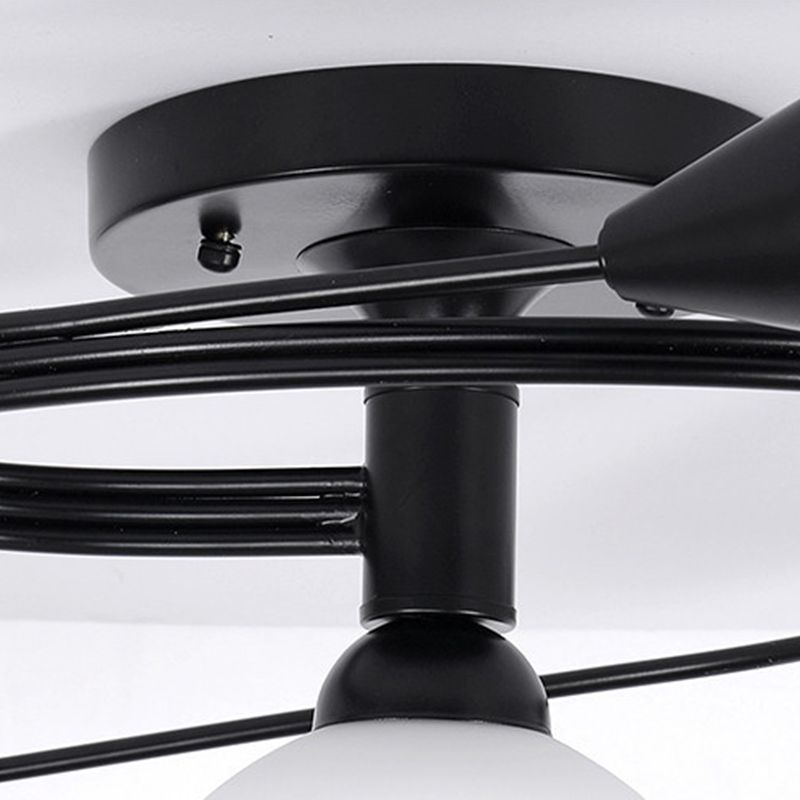 Minimalism Sputnik Flush Mount Glass Semi Flush Mount Ceiling Light in Black