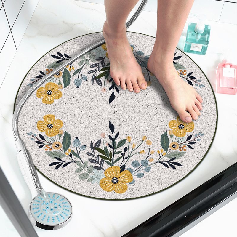 Round Blue Tone Simple Indoor Rug Polyester Floral Print Rug Non-Slip Backing Indoor Rug for Living Room