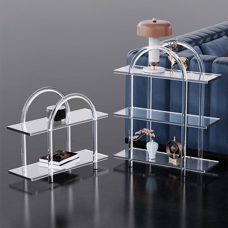 Contemporary Clear Acrylic Sofa Side Accent Table 4 Legs End Table with Storage Shelves
