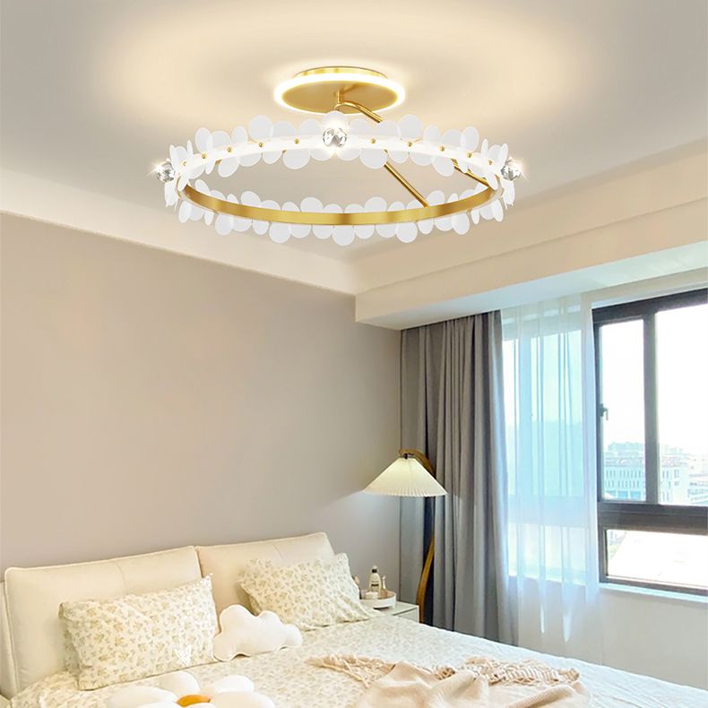 Modern Crystal Flush Mount Circle Shape Ceiling Light with Plastic Shade for Living Room