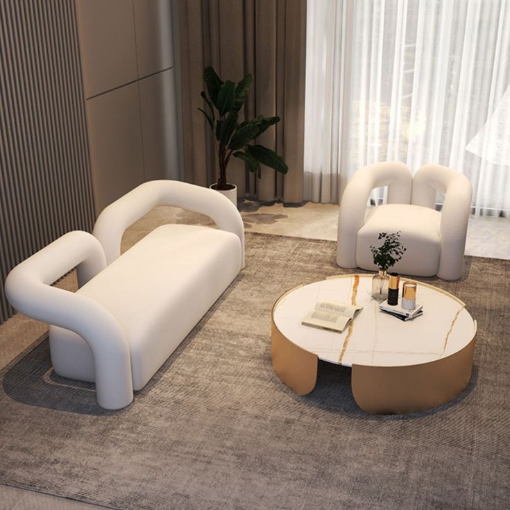 Scandinavian Settee White Cushions Tuxedo Arm Living Room Fabric Sofa