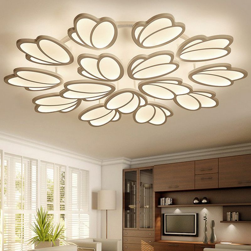 BlumenlED Semi Flush Moderne Acryl Wohnzimmer Flush Deckenleuchte in Weiß