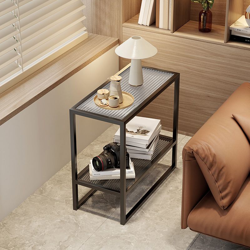 Rectangle Glass Top Side Table 21.65" Tall Metal Frame End Table with Shelf