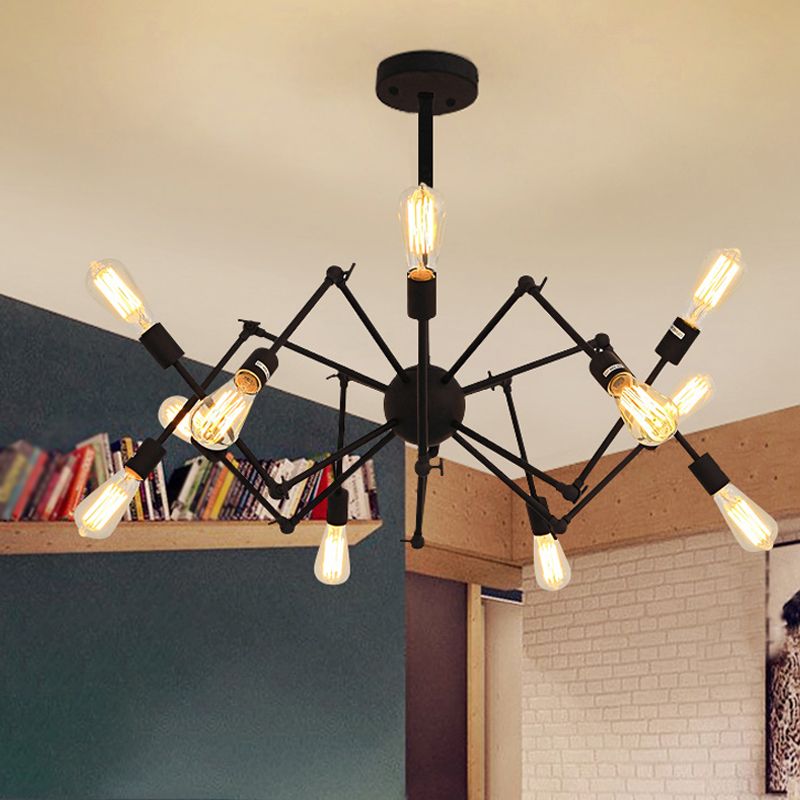 Radial Chandelier Lights Industrial Style Metal Hanging Pendant Lights in Black