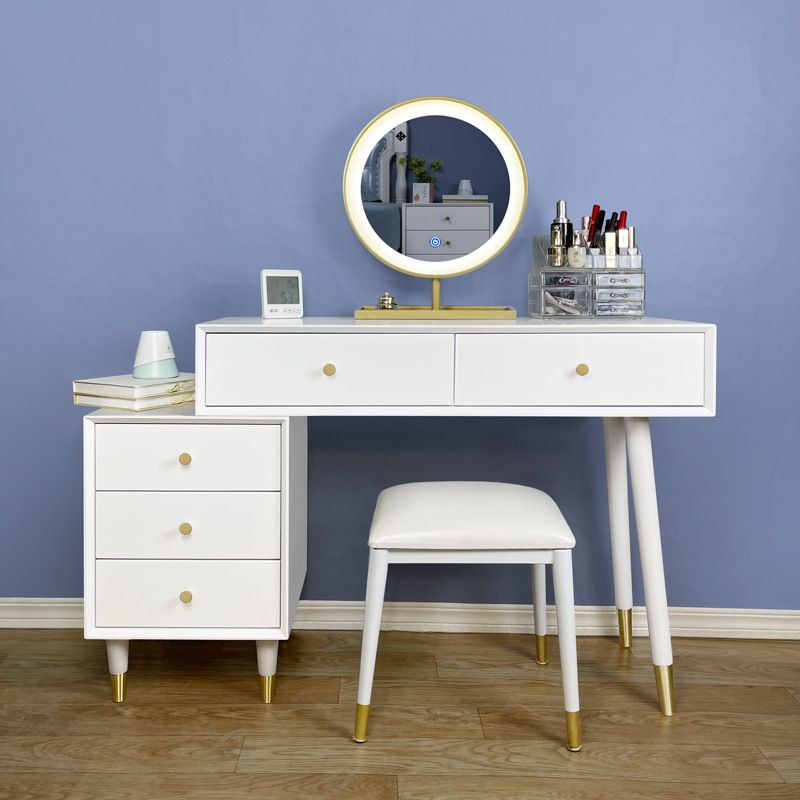 Solid Wood Vanity Desk in White Modern with Drawers Dressing Table