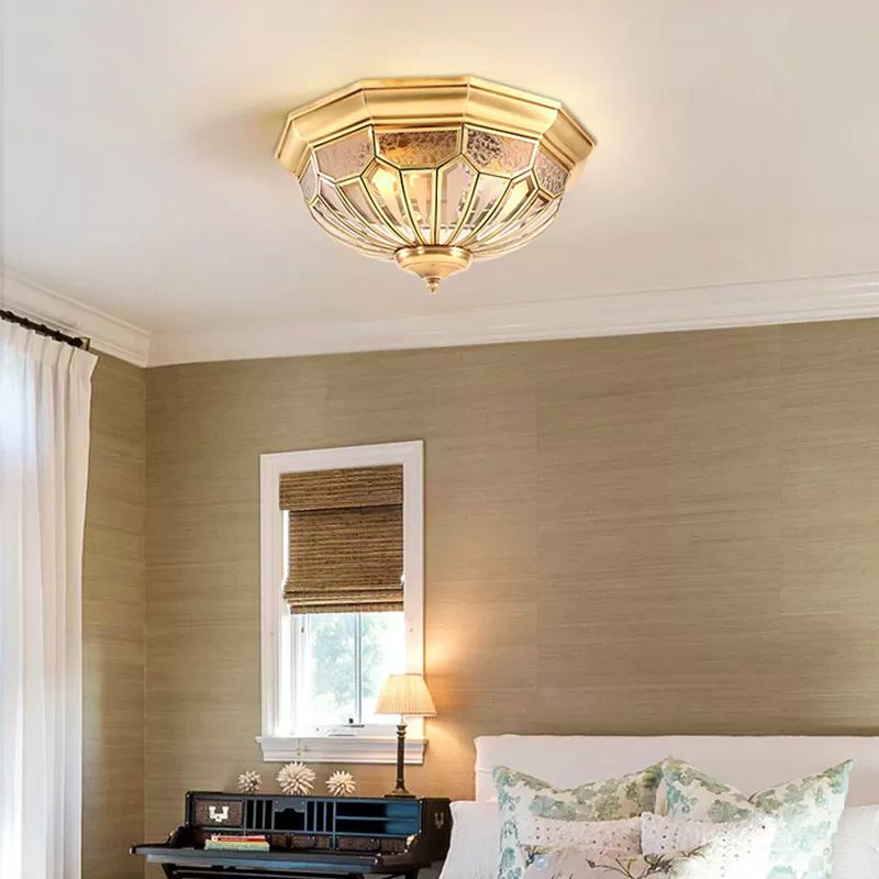 18"/21"/23.5" W Domed Shade Bedroom Flush Mount Lamp Classic Frosted Glass 3/4/6 Lights Gold Flush Light Fixture