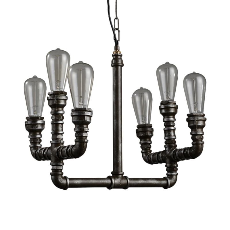 Metal Rust Chandelier Pendant Light Open Open 6 Têtes Lampe suspendue industrielle vintage avec tuyau