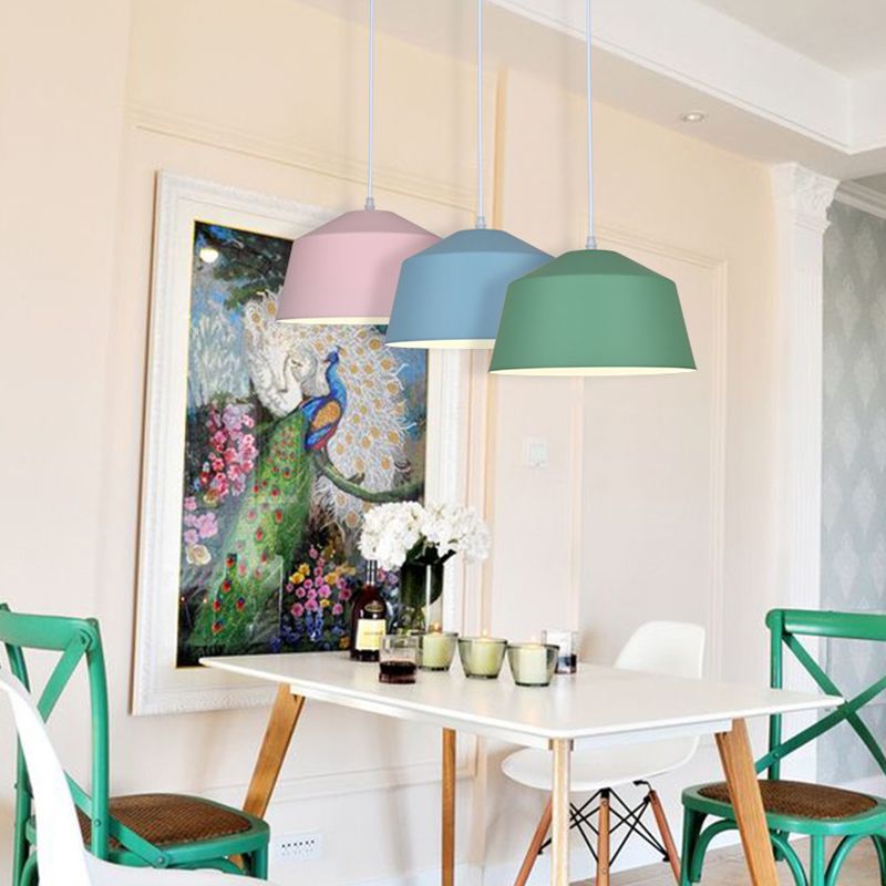 Bowl Shape Hanging Lighting Modern Macaron Style Metal 1 Pendre clair pour l'hôtel