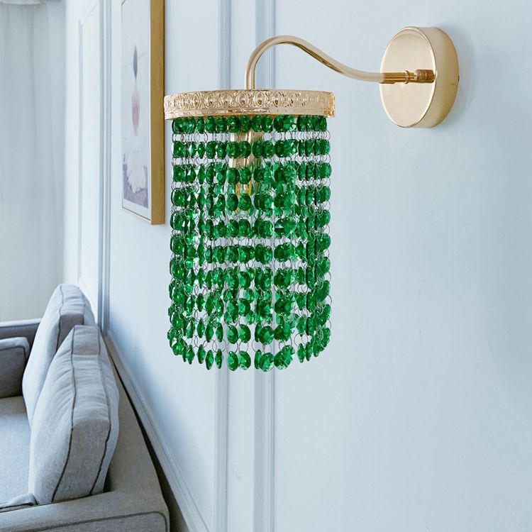 Half Cylinder Shade Crystal Wall Sconce Modern 1 Light Wall Mount Light Fixture in Green