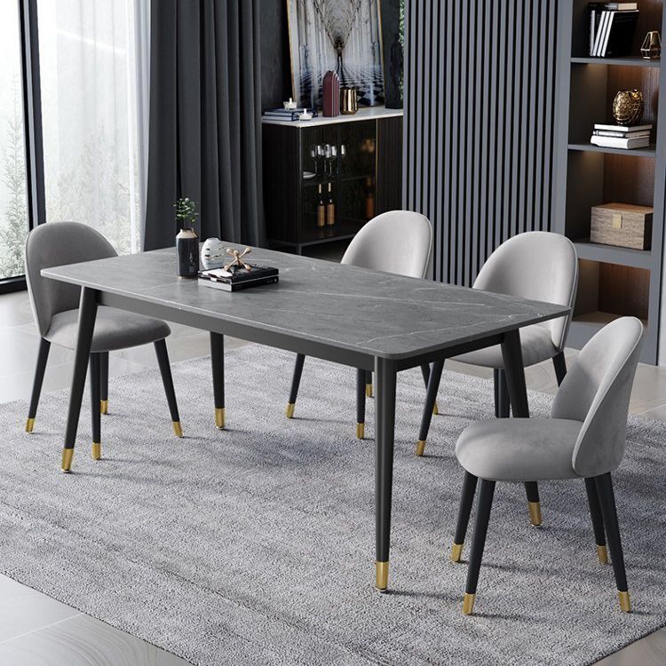 Mesa de comedor de piedra rectangular glamorosa mesa de acabado mate con 4 patas