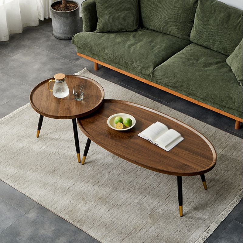 Round/oval Black Metal 3/4 Leg Base Design Wood Table Panel Coffee Table