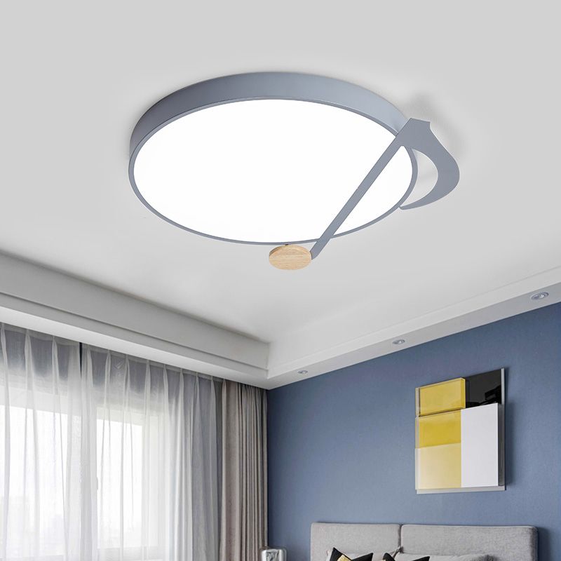 Modern Drum Close to Ceiling Lamp Acrylic Led Bedroom Flush Light Fixture in White/Gray/Green with Music Note Pattern