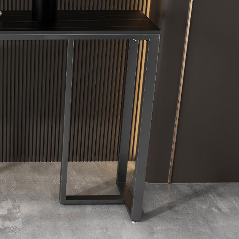 Rectangle Stone Top Accent Table with Black Irone Base for Hall