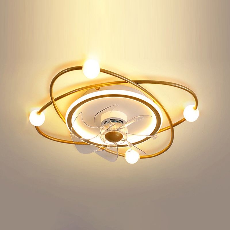 Modern Stylish Round Fan Light Fixture Acrylic Bedroom LED Semi Flush Mount Lamp