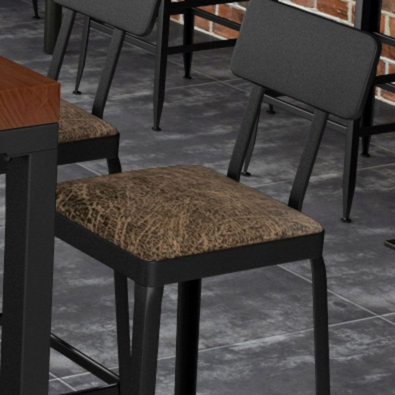 Industrial Faux Leather Dining Stools Armless Bar Stools with Black Metal Base