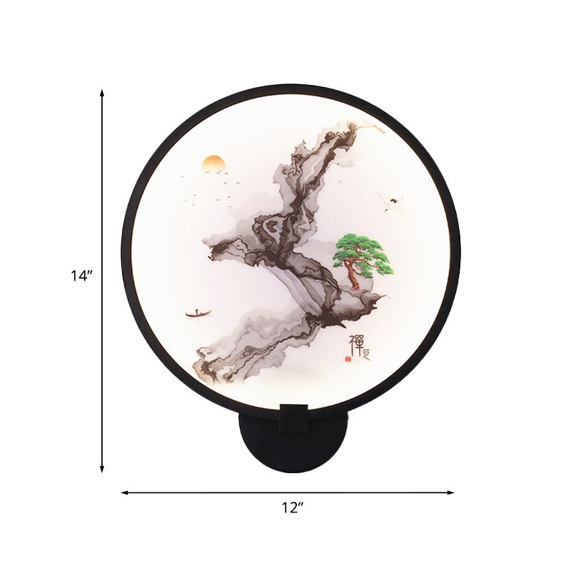 Misty Mountain/Lake Metal Mural Lighting Asia Black Led Hoop Wand Mount Lamp voor slaapkamerdecoratie