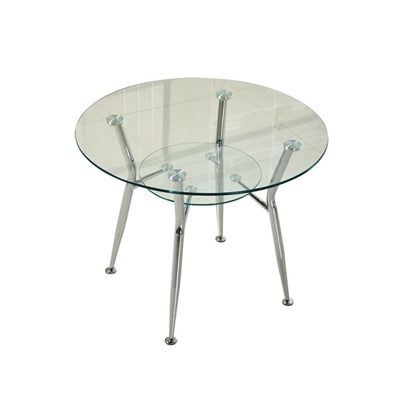 Moderner Glas Küche Küche Esstisch klarer runder Tisch mit Metallbasis für Zuhause