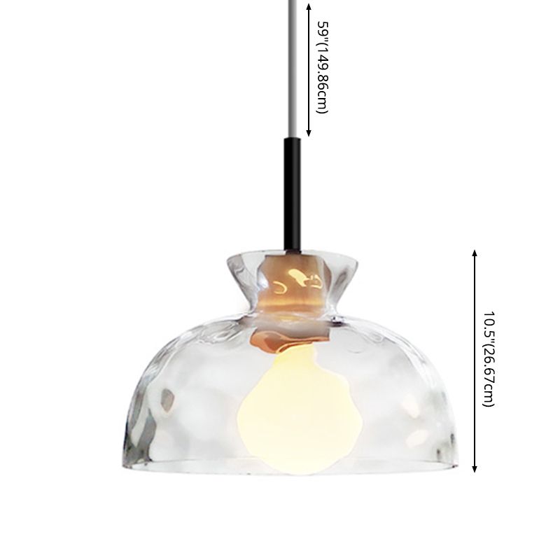 Clear Rippled Glass Shaded Pendant Nordic 1 Head Wood Suspension Light for Dining Room