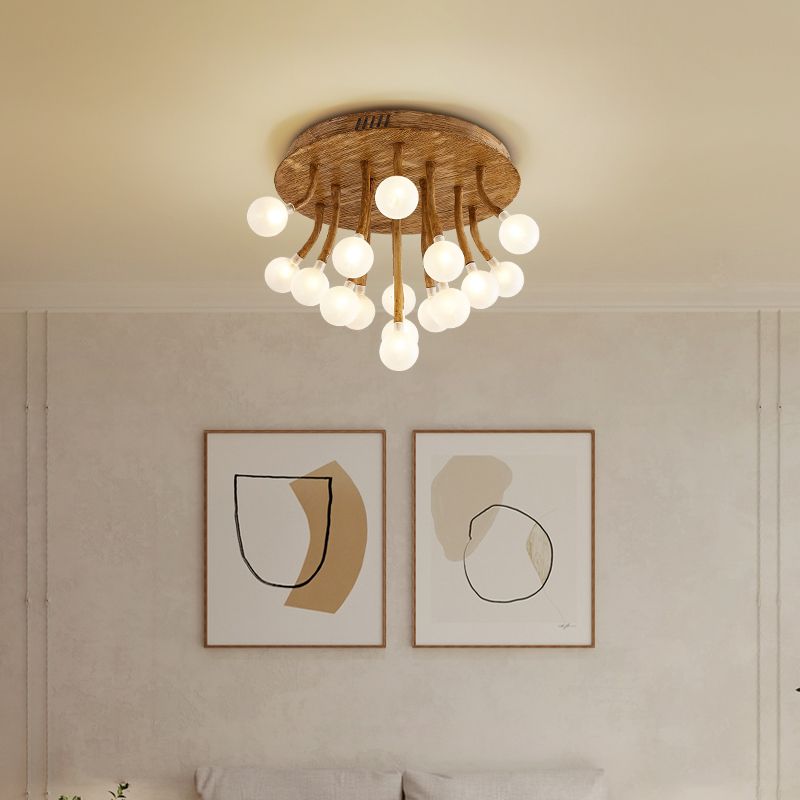 Luminaire encastré contemporain à bulles en bois, plafonnier encastré en marron