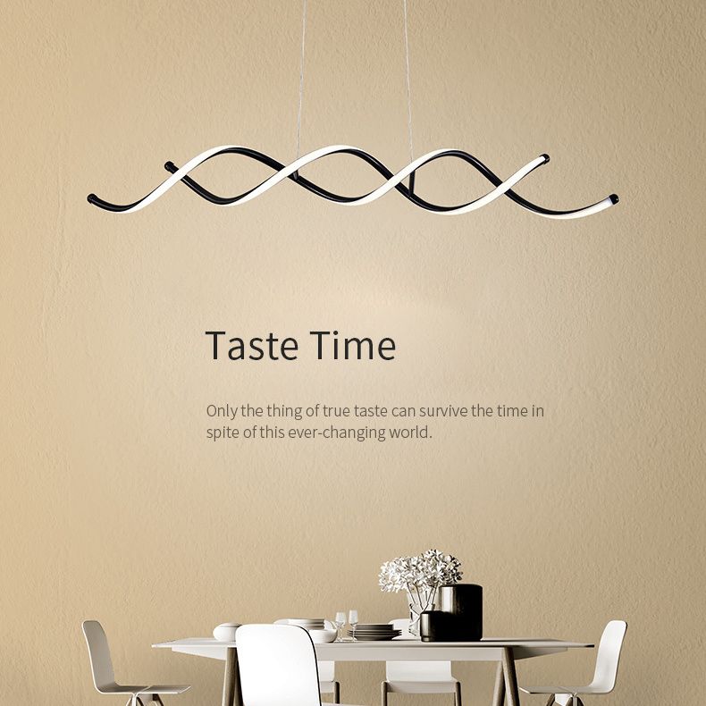 Silicone Black LED Island Light in Modern Simplicity Aluminium Linear Pendant Light for Dining Room