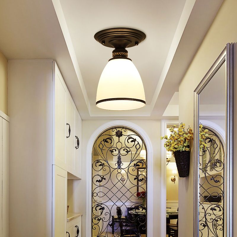 Black Close to Ceiling Light Simple-Style Glass Shade Semi Flush Mount Ceiling Light