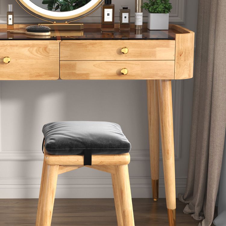 Contemporary Drawers Dressing Table Solid Wood Dresser Mirrored Vanity Set
