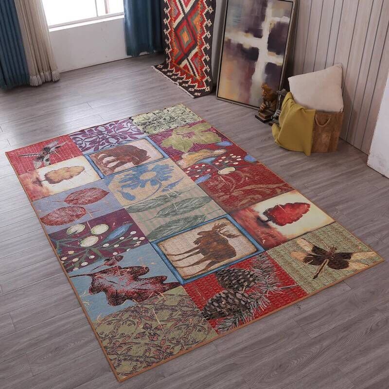 Mehrfarbiger Wohnzimmerteppich, marokkanischer Patchwork-Druckteppich, Synthetik, rutschfeste Unterseite, haustierfreundlich, schmutzabweisender Teppich