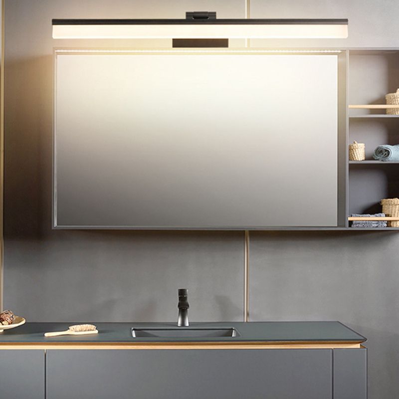 Metal Linear Shade Wall Light Modern 1 Light Mirror Wall Mounted Light Fixture in Black