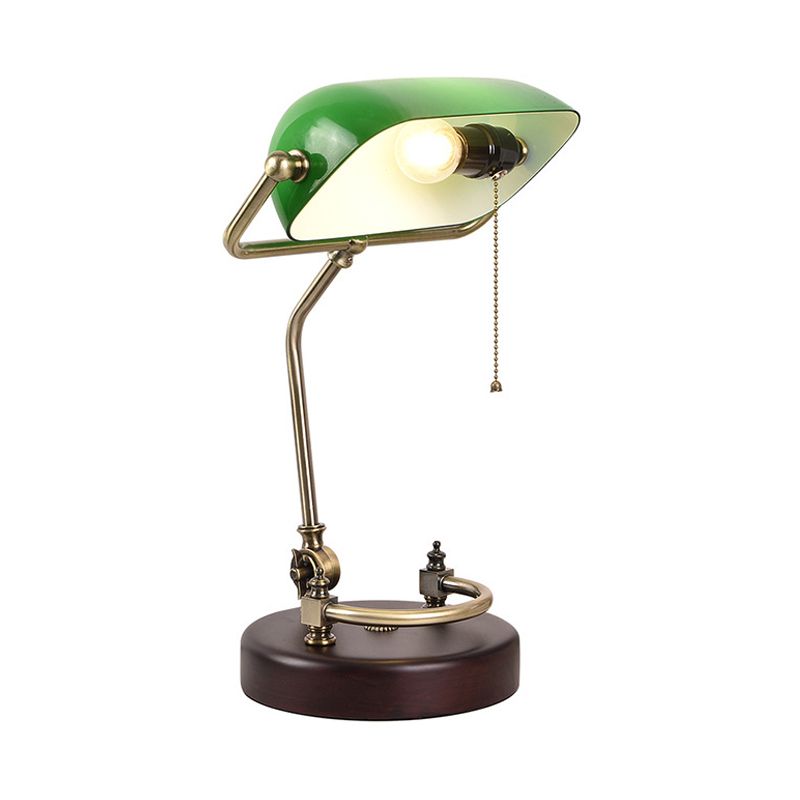 1 Bulb Pull Chain Night Lamp Vintage Green/White Glass Table Light with Swivel Shade for Living Room