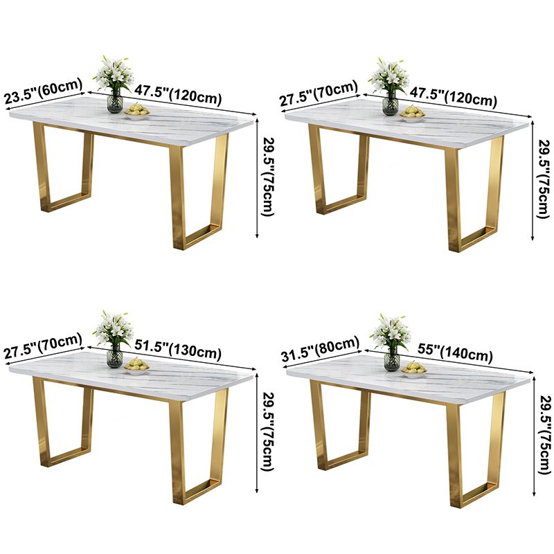 Metal Traditional Luxury Rectangle Table intérieure Table de pierre fritrée blanche avec base de traîneau