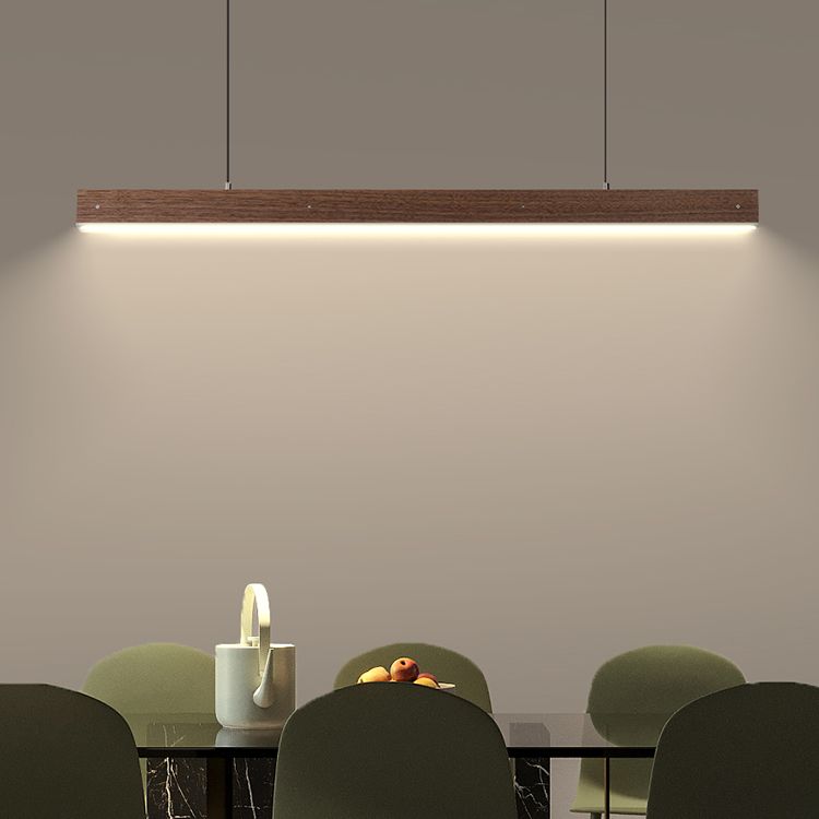 Linear Wood Island Light Fixture Modern Ceiling Pendant Light for Tea Room