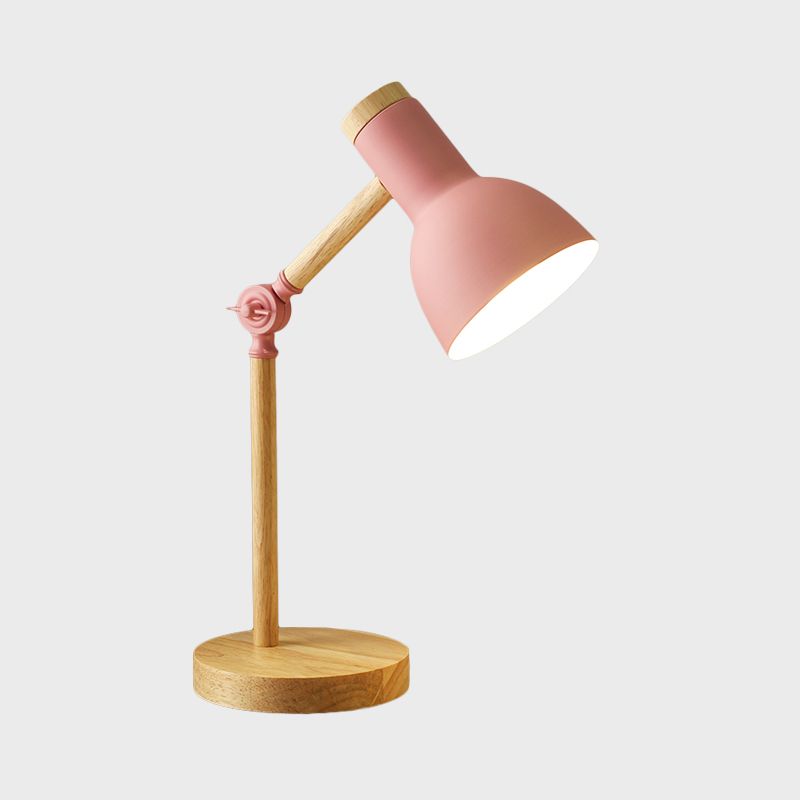 Macaron Dome Reading Livre Light Metal 1 Light d'étude LAMPLE SALLE DE SALLE en blanc / noir / rose avec bras en bois rotatif