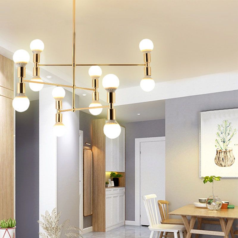 Postmoderner Stil Multi -Lampen -Kronleuchter Gold Metall Hanging Anhängerlampe für Wohnzimmer