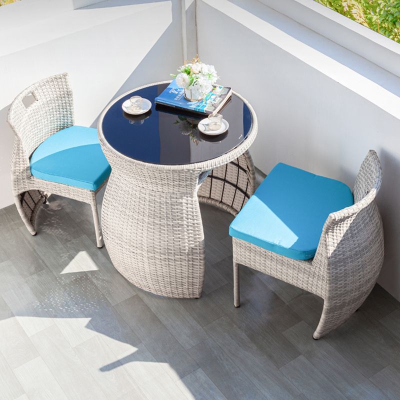 Boho Style Bistro Set 3 Pieces Round Glass Water Resistant Bistro Set