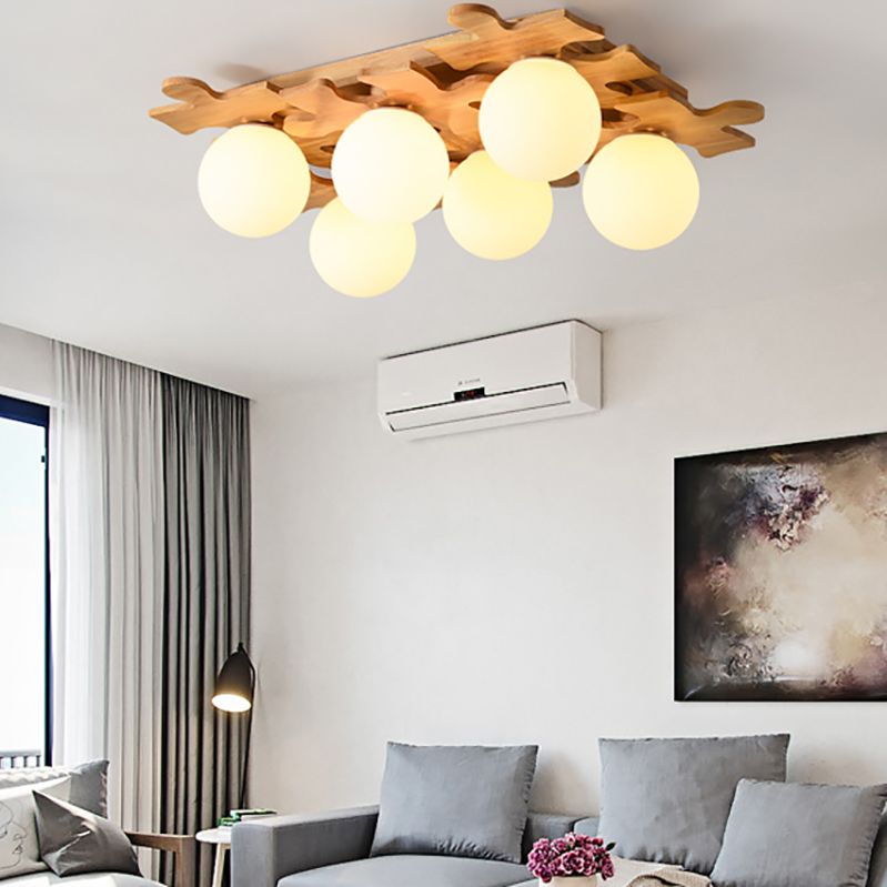 Living Room Ceiling Mounted Light Wooden Nordic Semi-Flush Ceiling Light