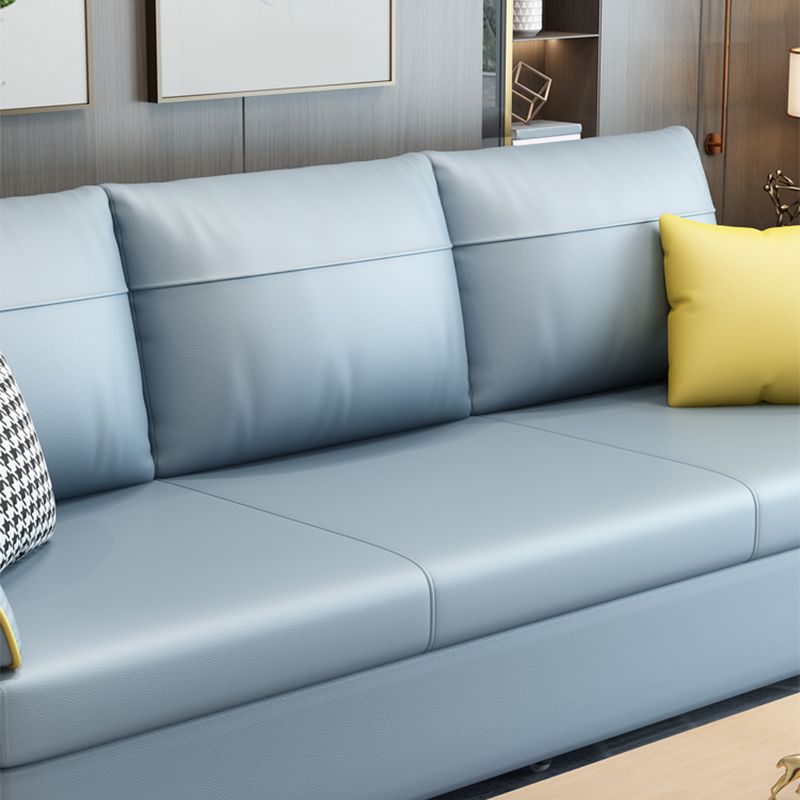 Blue Faux Leather Sleeper Sofa with Storage Scandinavian Sofa Bed