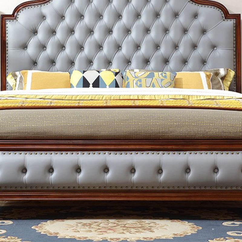 Traditional Brown Panel Bed 57.08" High Oak Bed with Upholstered Headboard