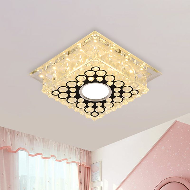 Round/Square Drum LED Flush Mount Light Modern Clear Crystal Ceiling Fixture with Bubble Pattern