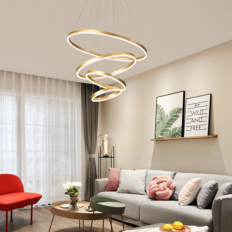 Multi-layers kroonluchter lamp Moderne ringverlichtingsarmaturen met witte acrylschaduw