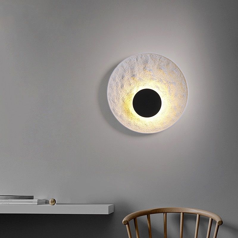 White Modern Metal Wall Sconce Circle Shape Wall Light with Resin Shade for Bedroom