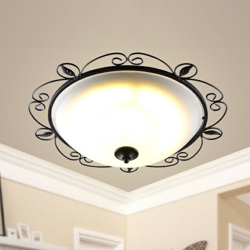 Black Dome Flush Mount Traditional Opal Glass 3 Heads Living Room Flushmount Ceiling Light with Swirled Decor