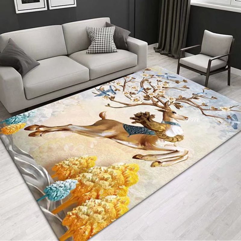 Blue Gorgeous Rug Polyester Peacock Rug Stain Resistant Rug for Living Room