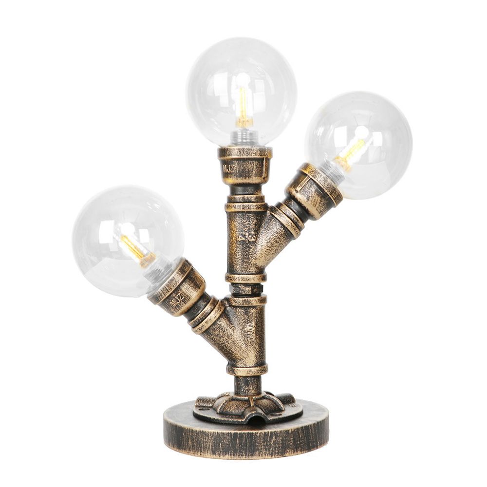 Clear/Amber Glass Antique Bronze Distanne Light Globe 2/3 Light Implesso di attività industriali con base