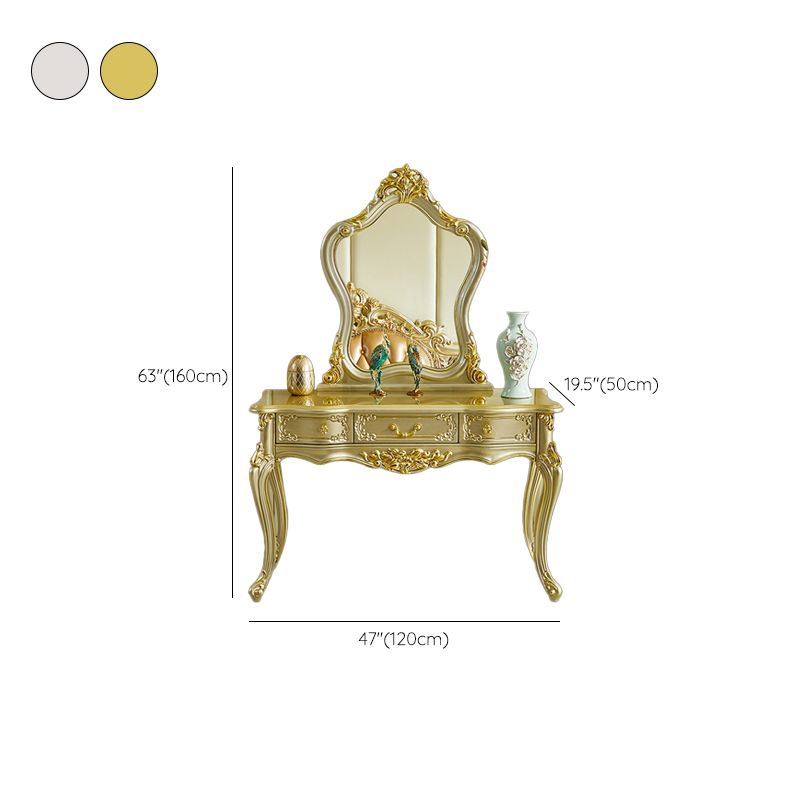 Victorian 19.68" Wide Makeup Table Solid Wood Mirrored Makeup Vanity with Drawers