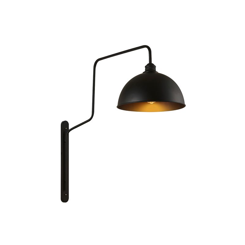 Luz de pared en forma de tazón de 1 cabeza de pared vintage Black Finish Metal Lighting con brazo curvo para restaurante