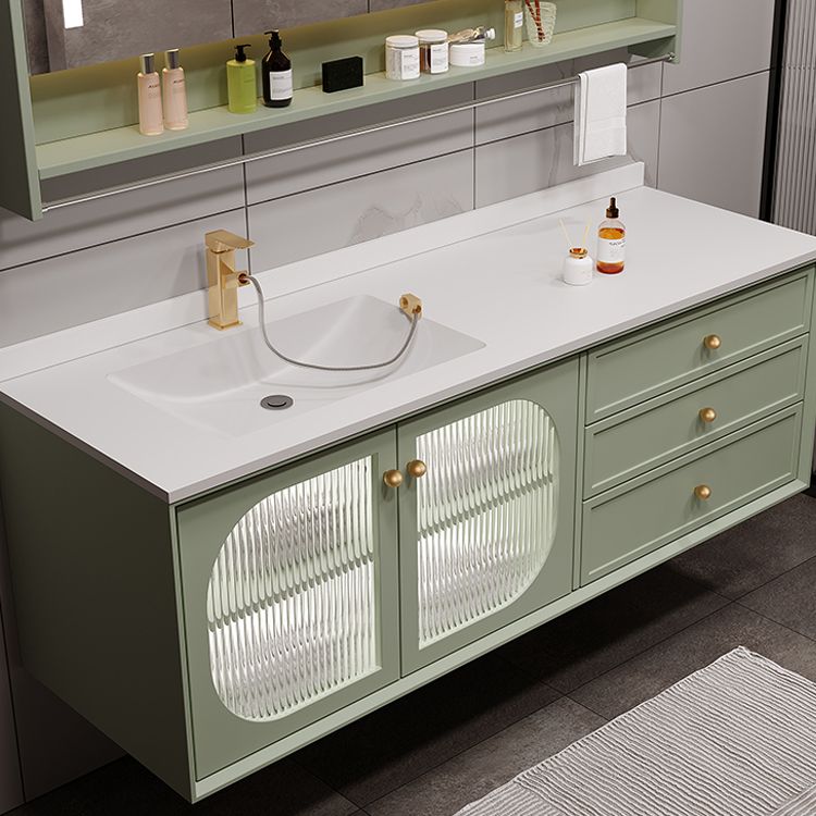 Modern Sink Vanity Solid Color Storage Shelves Wall Mount Bathroom Vanity Set
