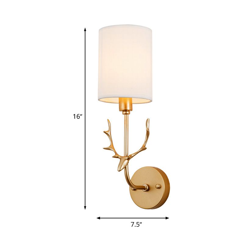 Cylinder Living Room Wall Lighting Countryside Fabric Shade 1 Head Black/Brass Sconce Lamp Fixture