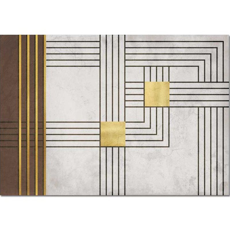 Grey and Brown Modern Rug Polyester Striped Pattern Rug Washable Non-Slip Backing Carpet for Living Room